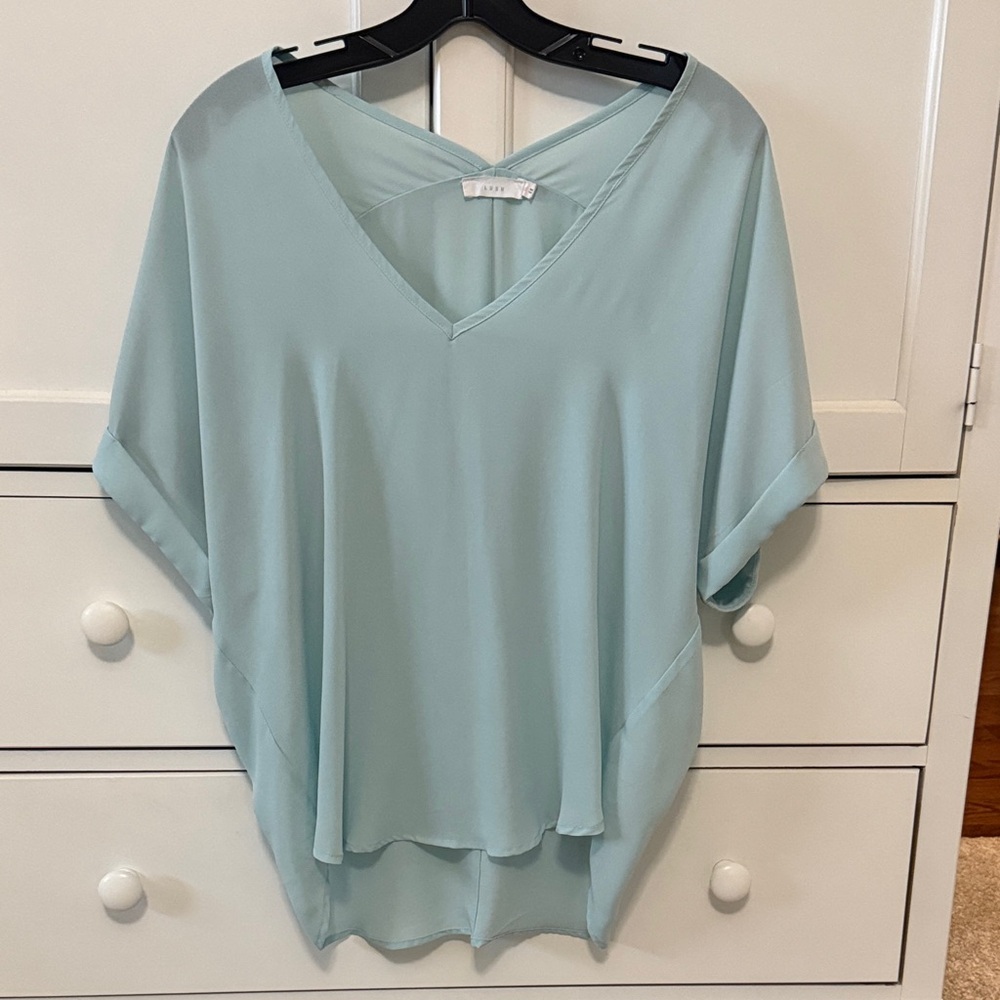 Lush Soft Blue V-Neck Blouse